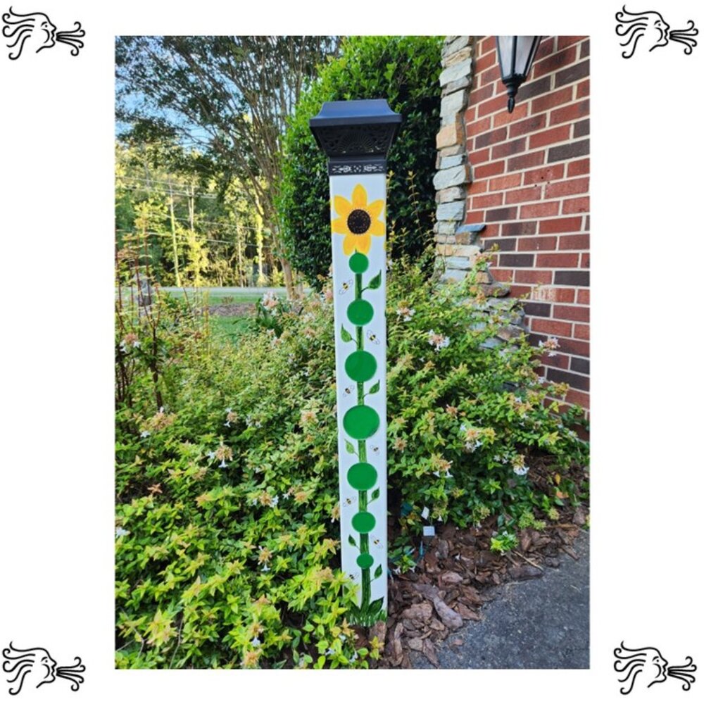 Garden Peace Pole Hand Painted Solar Light and Wire Stand Customized Yard Art